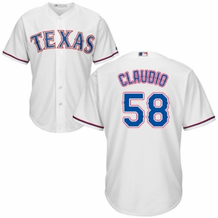 Youth Majestic Texas Rangers #58 Alex Claudio Authentic White Home Cool Base MLB Jersey