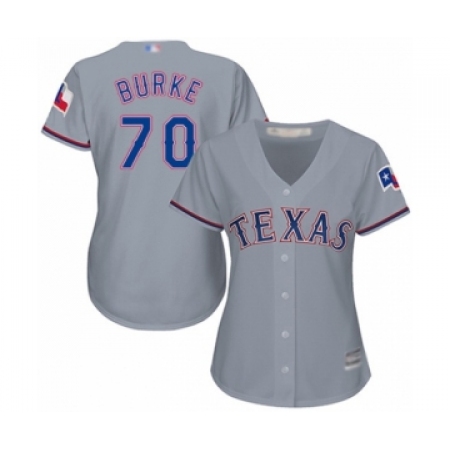 Women's Texas Rangers #70 Brock Burke Authentic Grey Road Cool Base Baseball Player Jersey
