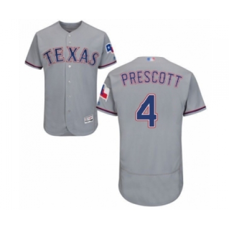 Men's Texas Rangers #4 Dak Prescott Grey Road Flex Base Authentic Collection Baseball Jersey