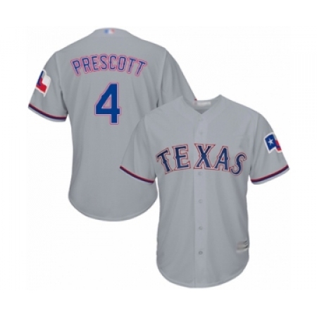 Men's Texas Rangers #4 Dak Prescott Replica Grey Road Cool Base Baseball Jersey