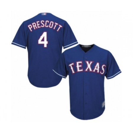 Men's Texas Rangers #4 Dak Prescott Replica Royal Blue Alternate 2 Cool Base Baseball Jersey