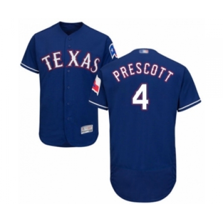 Men's Texas Rangers #4 Dak Prescott Royal Blue Alternate Flex Base Authentic Collection Baseball Jersey