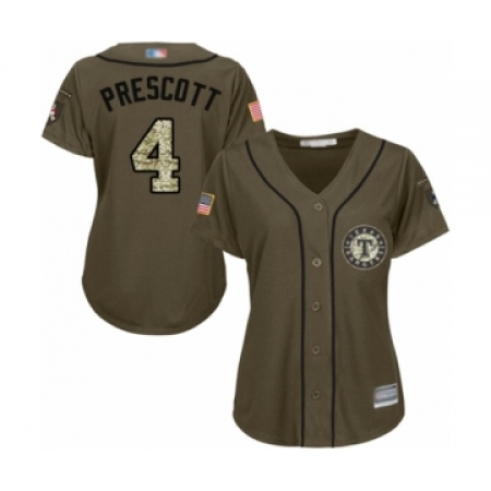 Women's Texas Rangers #4 Dak Prescott Authentic Green Salute to Service Baseball Jersey