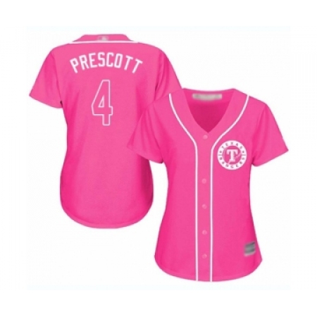 Women's Texas Rangers #4 Dak Prescott Authentic Pink Fashion Cool Base Baseball Jersey