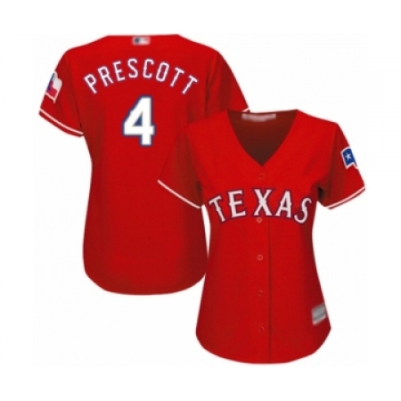 Women's Texas Rangers #4 Dak Prescott Authentic Red Alternate Cool Base Baseball Jersey