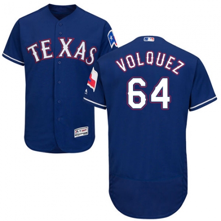 Men's Majestic Texas Rangers #64 Edinson Volquez Royal Blue Alternate Flex Base Authentic Collection MLB Jersey