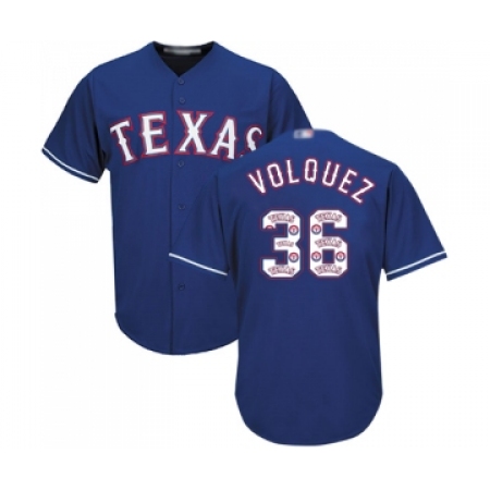 Men's Texas Rangers #36 Edinson Volquez Authentic Royal Blue Team Logo Fashion Cool Base Baseball Jersey