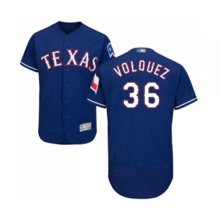Men's Texas Rangers #36 Edinson Volquez Royal Blue Alternate Flex Base Authentic Collection Baseball Jersey