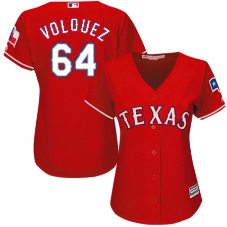 Women's Majestic Texas Rangers #64 Edinson Volquez Authentic Red Alternate Cool Base MLB Jersey