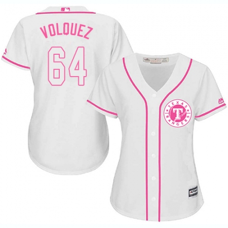 Women's Majestic Texas Rangers #64 Edinson Volquez Authentic White Fashion Cool Base MLB Jersey