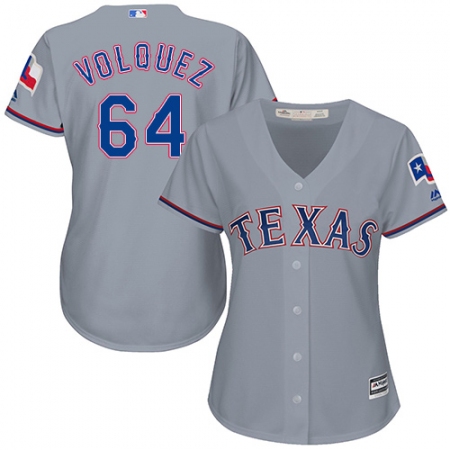 Women's Majestic Texas Rangers #64 Edinson Volquez Replica Grey Road Cool Base MLB Jersey