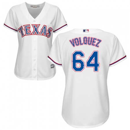 Women's Majestic Texas Rangers #64 Edinson Volquez Replica White Home Cool Base MLB Jersey