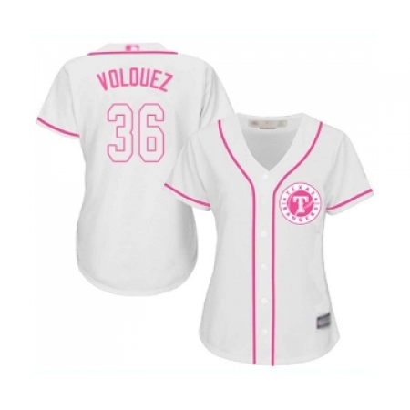 Women's Texas Rangers #36 Edinson Volquez Replica White Fashion Cool Base Baseball Jersey