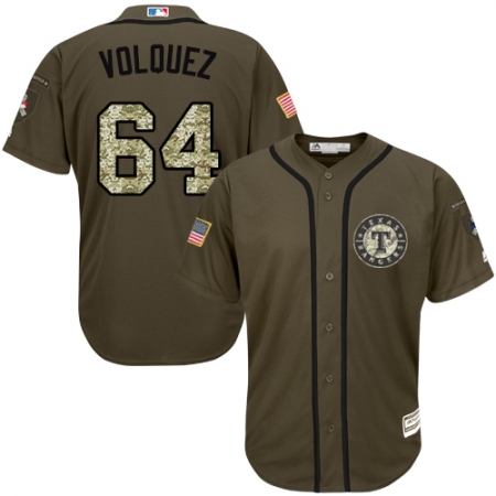 Youth Majestic Texas Rangers #64 Edinson Volquez Authentic Green Salute to Service MLB Jersey