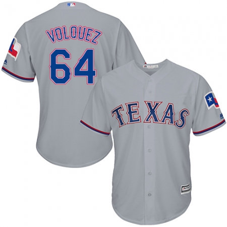 Youth Majestic Texas Rangers #64 Edinson Volquez Authentic Grey Road Cool Base MLB Jersey