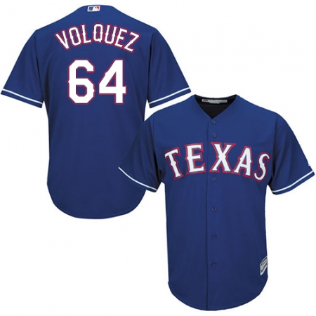 Youth Majestic Texas Rangers #64 Edinson Volquez Authentic Royal Blue Alternate 2 Cool Base MLB Jersey