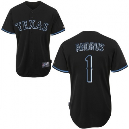Men's Majestic Texas Rangers #1 Elvis Andrus Authentic Black Fashion MLB Jersey