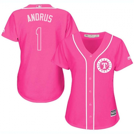 Women's Majestic Texas Rangers #1 Elvis Andrus Authentic Pink Fashion Cool Base MLB Jersey