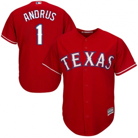 Youth Majestic Texas Rangers #1 Elvis Andrus Authentic Red Alternate Cool Base MLB Jersey