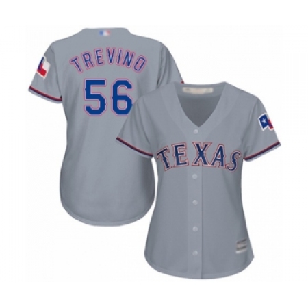 Women's Texas Rangers #56 Jose Trevino Authentic Grey Road Cool Base Baseball Player Jersey