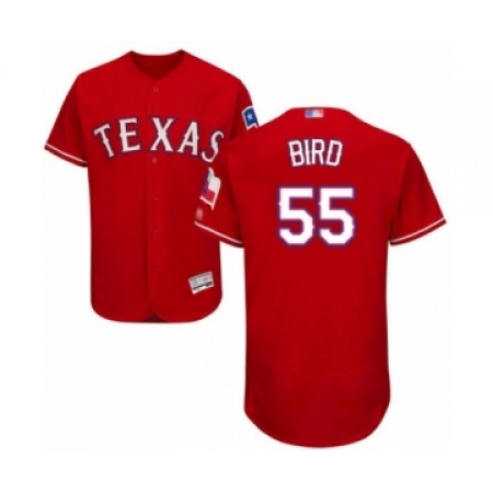 Men's Texas Rangers #55 Kyle Bird Red Alternate Flex Base Authentic Collection Baseball Player Jersey