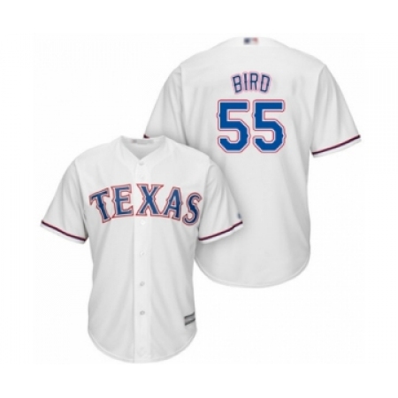 Youth Texas Rangers #55 Kyle Bird Authentic White Home Cool Base Baseball Player Jersey