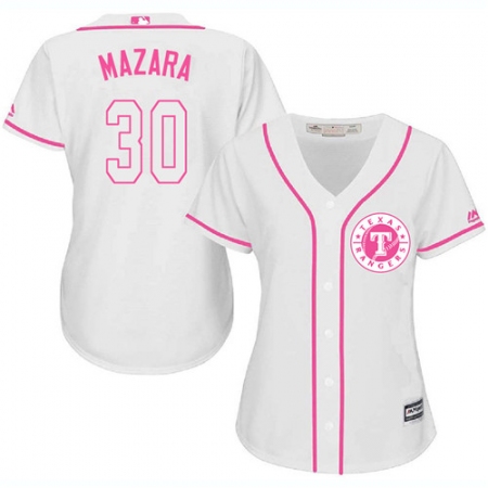 Women's Majestic Texas Rangers #30 Nomar Mazara Authentic White Fashion Cool Base MLB Jersey