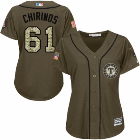 Women's Majestic Texas Rangers #61 Robinson Chirinos Authentic Green Salute to Service MLB Jersey