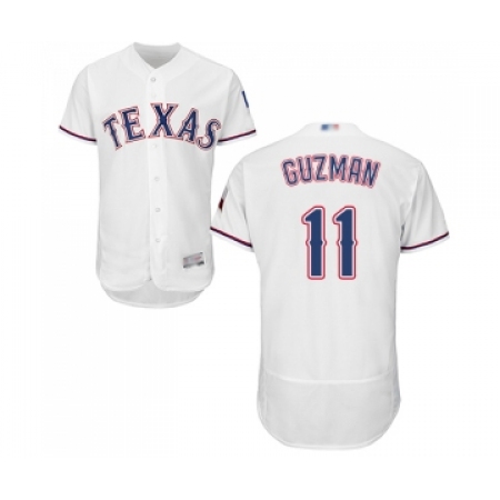 Men's Texas Rangers #11 Ronald Guzman White Home Flex Base Authentic Collection Baseball Jersey