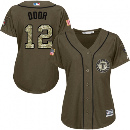 Women's Majestic Texas Rangers #12 Rougned Odor Replica Green Salute to Service MLB Jersey
