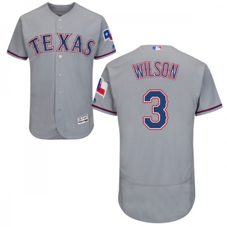 Men's Majestic Texas Rangers #3 Russell Wilson Grey Road Flex Base Authentic Collection MLB Jersey