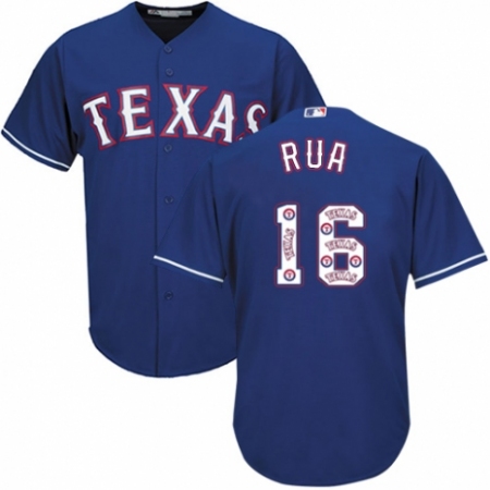 Men's Majestic Texas Rangers #16 Ryan Rua Authentic Royal Blue Team Logo Fashion Cool Base MLB Jersey