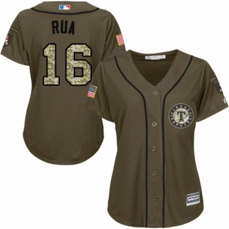 Women's Majestic Texas Rangers #16 Ryan Rua Authentic Green Salute to Service MLB Jersey