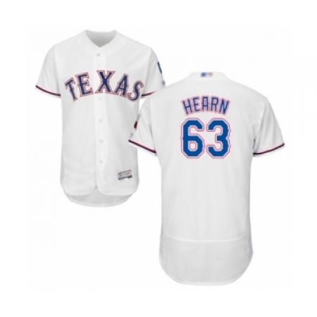 Men's Texas Rangers #63 Taylor Hearn White Home Flex Base Authentic Collection Baseball Player Jersey