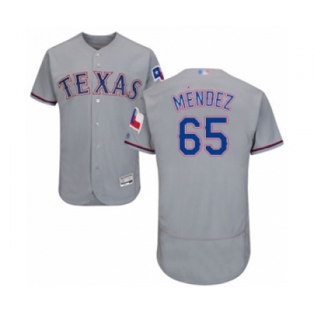 Men's Texas Rangers #65 Yohander Mendez Grey Road Flex Base Authentic Collection Baseball Player Jersey