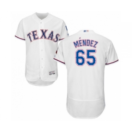 Men's Texas Rangers #65 Yohander Mendez White Home Flex Base Authentic Collection Baseball Player Jersey